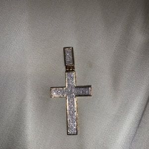 14 karat gold plated over silver & diamond small cross pendant!!!!